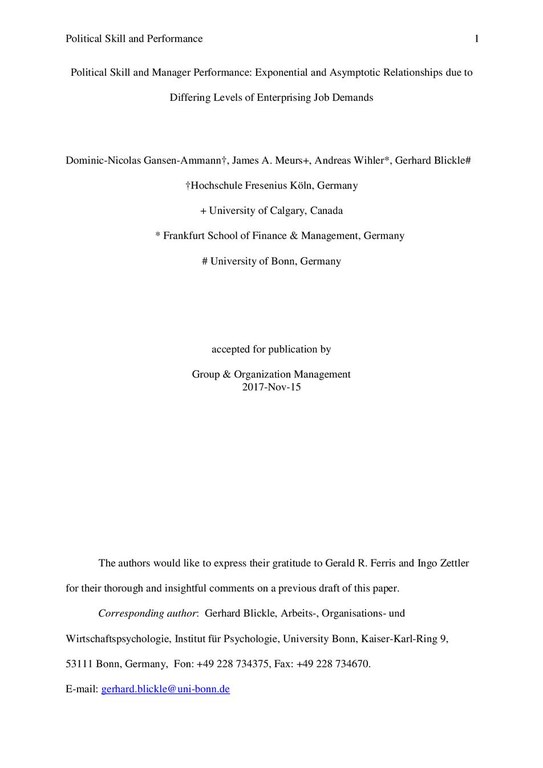 Political Skill and Manager Performance