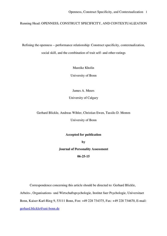 Kholin et al. Refining the openness performance relationship JPA 2015
