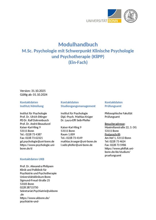 Modulhandbuch MSc KliPP